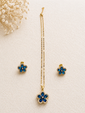 Ensemble collier & boucle d'oreille - Fleur 5 pétales - Blue